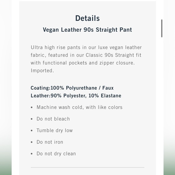 Abercrombie Ultra High Rise Vegan Leather 90s Straight Pant Curve Love Size 27 - Picture 6 of 11